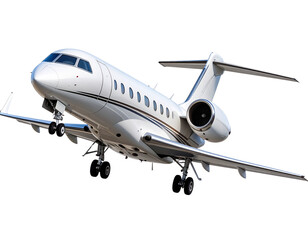 Obraz premium Private Jet in Mid-Flight with Slight Tilt, Landing Gear Hidden, Transparent Background