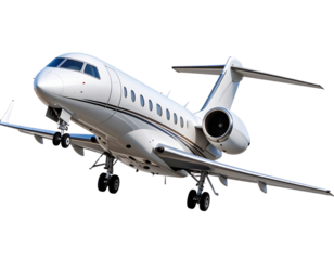 Private Jet in Mid-Flight with Slight Tilt, Landing Gear Hidden, Transparent Background