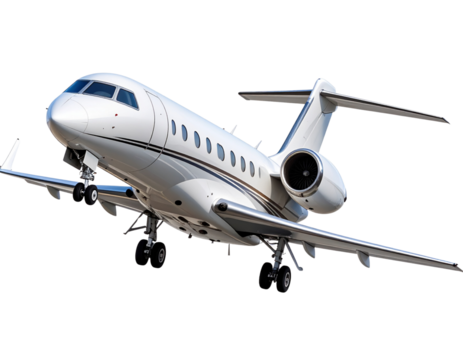 Private Jet in Mid-Flight with Slight Tilt, Landing Gear Hidden, Transparent Background