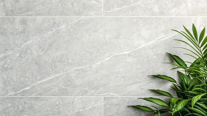 Marble tile wall with green tropical plant decoration for modern interior design