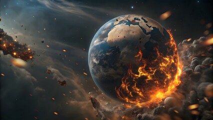 Exploding Planet Earth in Fiery Space Cataclysm explosion