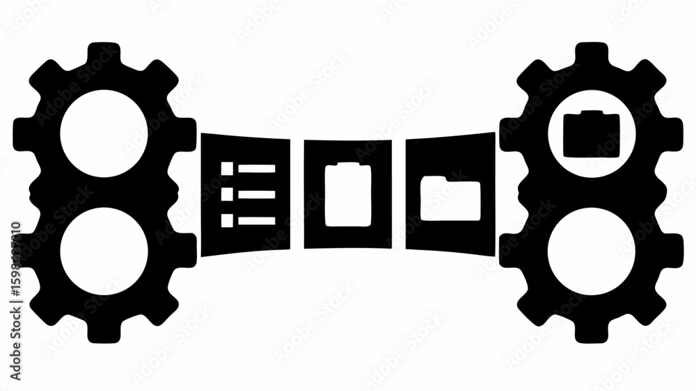 Poster gears connecting to list battery and folder icons