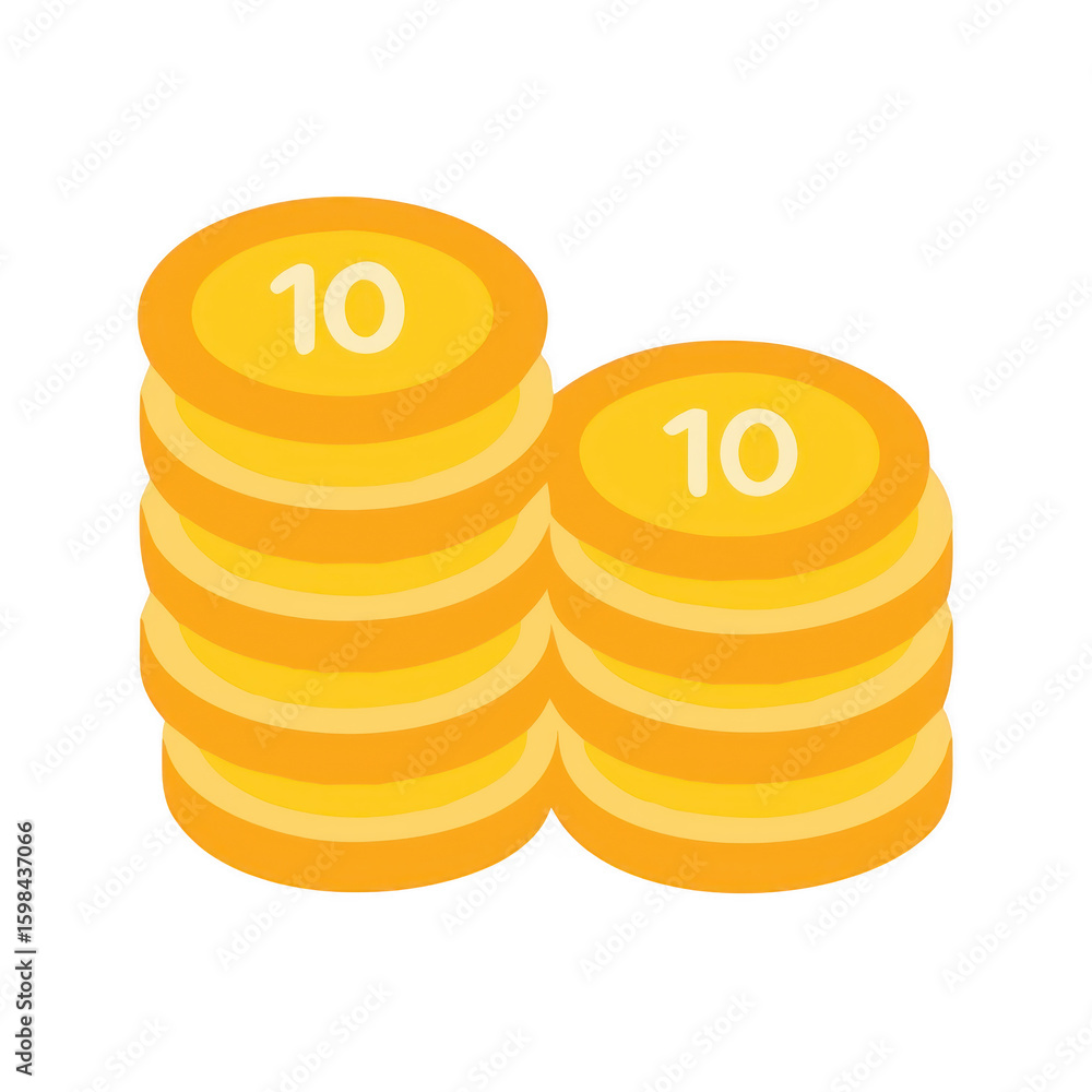 Poster two stacks of coins on transparent background
