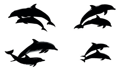 Dolphin silhouette ocean animals marine life sea creatures underwater world aquatic mammals black and white art 100