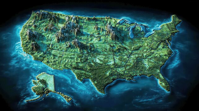 US Terrain Map: States, Mountains, Forests