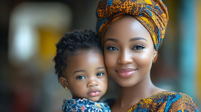 Tender Embrace African Mother and Daughter Portrait