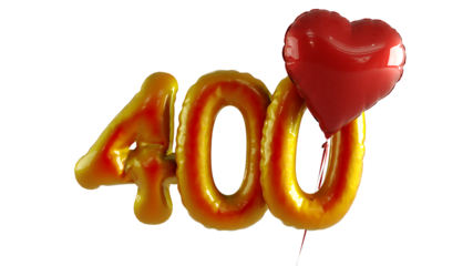 Numbers four hundred Balloon with red heart Isolated on transparent background