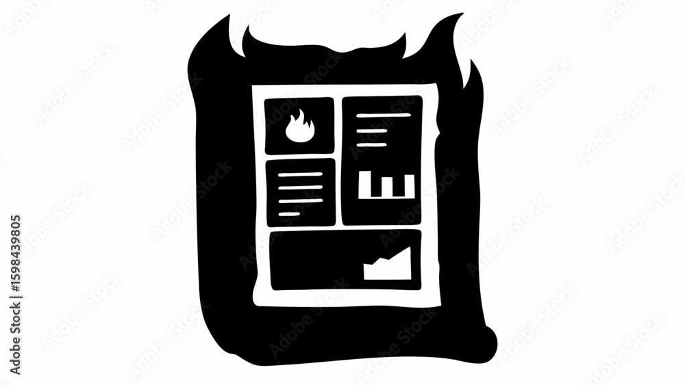 Poster dashboard with charts and flame icon in dark frame