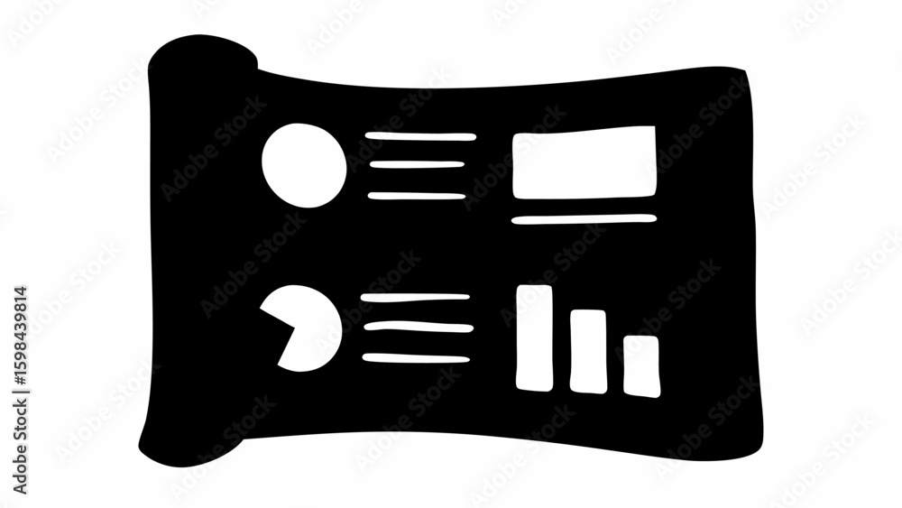 Poster black and white data chart with bar and pie graphs