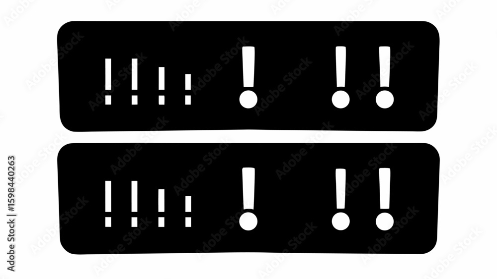 Poster two black rectangles with exclamation point patterns