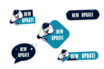 set of stickers in vector format blue vector megaphone on a white background