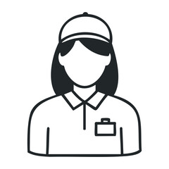 Female employee avatar icon in uniform with cap and nametag. Vector illustration