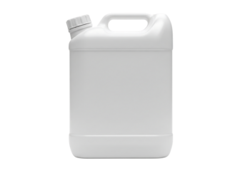 White plastic jerry can or canister for liquids, industrial mockup. Isolated on transparent background, png