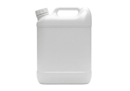 White plastic jerry can or canister for liquids, industrial mockup. Isolated on transparent background, png
