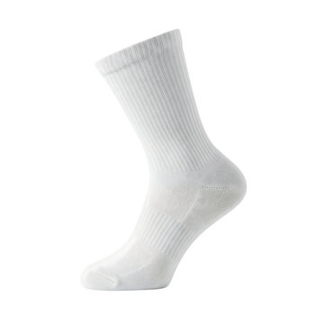 White athletic crew sock mockup for sports or casual wear. Isolated on transparent background, png