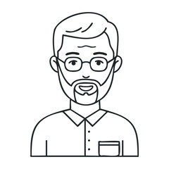 Smiling caucasian male with beard and glasses line drawing portrait. Vector illustration