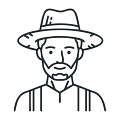 Outline of a young caucasian male wearing a hat and suspenders. Vector illustration