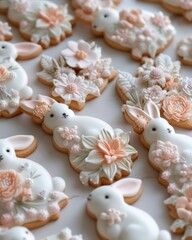 Intricately crafted cookies shaped like rabbits,