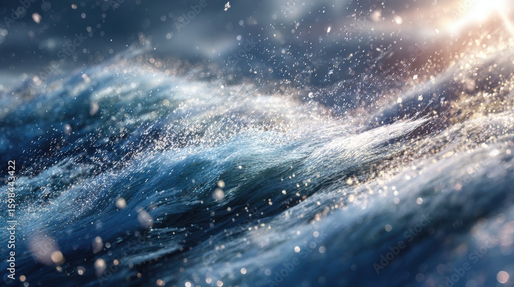 Aufkleber dynamic waves roll through the ocean, sparkling under the warm light of the setting sun. the scene c