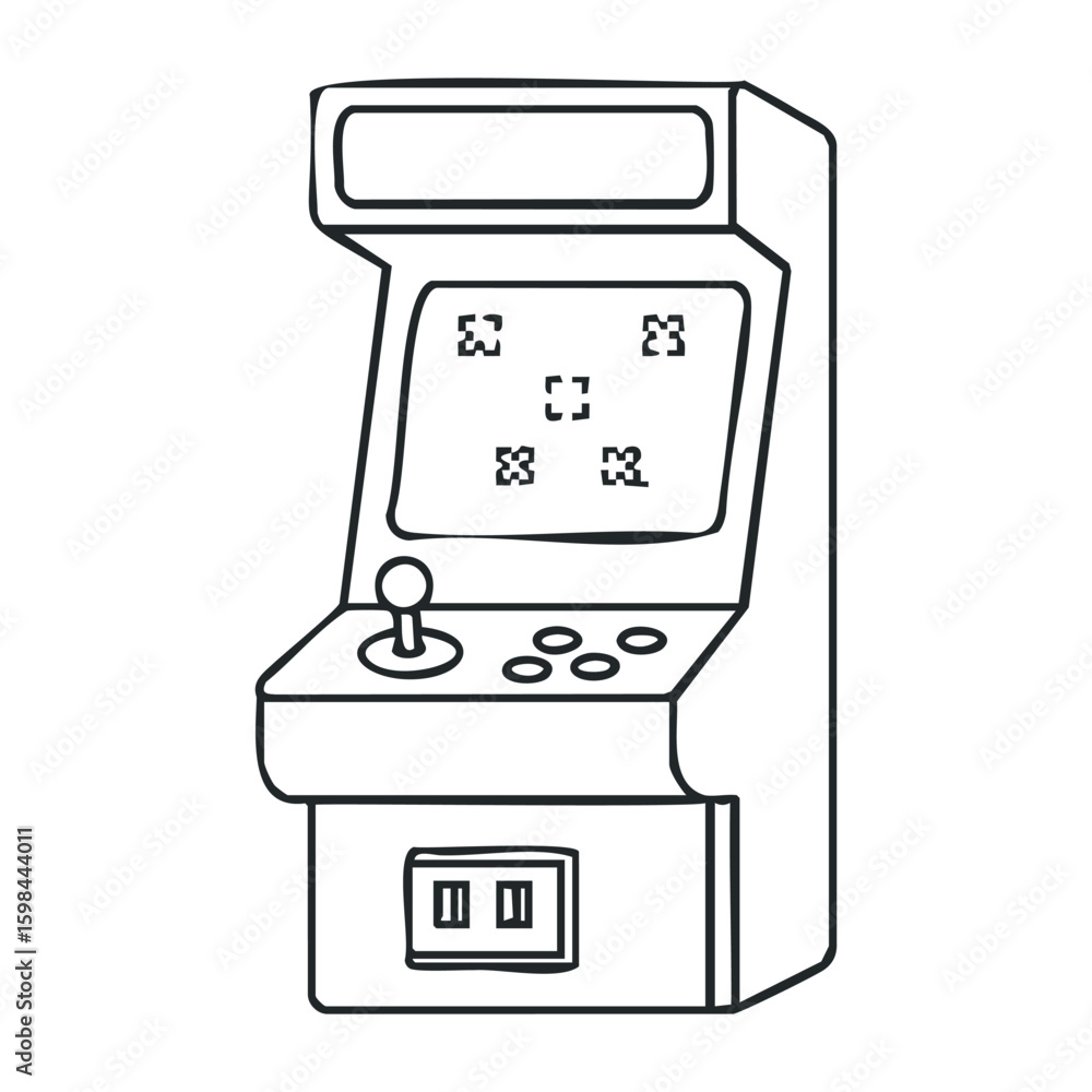 Poster retro arcade game machine with joystick and buttons. vector illustration