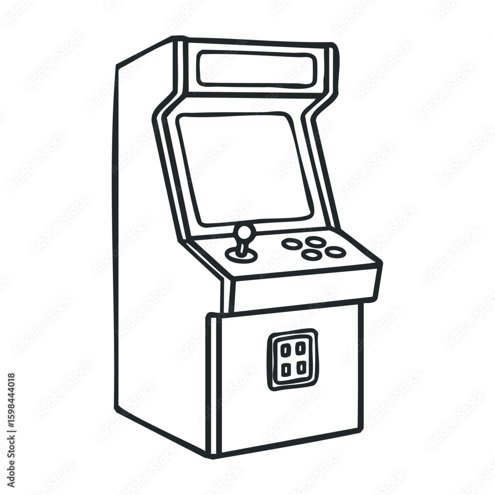 Poster retro arcade machine line art with joystick and buttons. vector illustration