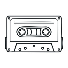 Fototapeta premium Retro cassette tape outline drawing reflecting vintage music vibes and design. Vector illustration
