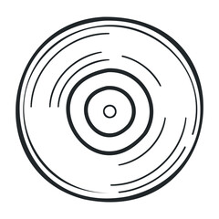 Fototapeta premium Black and white vinyl record icon with circular grooves and retro style. Vector illustration