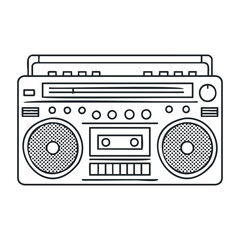 Obraz premium Vintage boombox outline drawing with cassette tape and dual speakers. Vector illustration