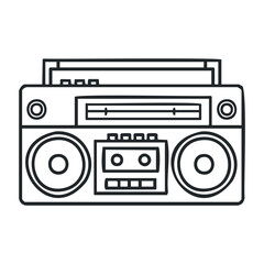 Vintage boombox outline with cassette player and speakers. Vector illustration