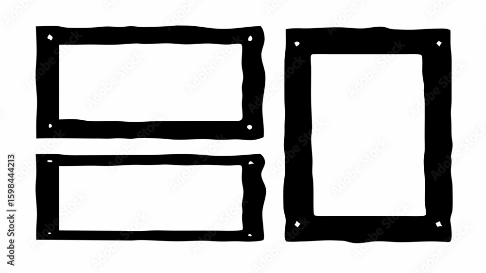 Poster three frames with irregular edges in black color
