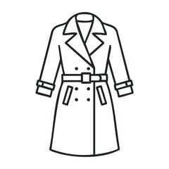 Naklejka premium Classic trench coat line drawing with belted waist and lapel collar. Vector illustration