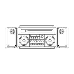 Obraz premium Vintage stereo system with speakers sketch outline on white background. Vector illustration