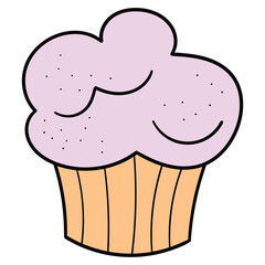 Hand drawn cartoon cupcake on white background.