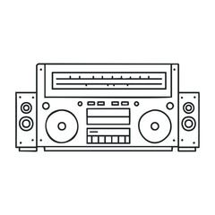 Obraz premium Outline of vintage audio stereo system with speakers and control panel. Vector illustration