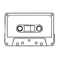 Obraz premium Vintage audio cassette tape outline drawing with retro design elements. Vector illustration