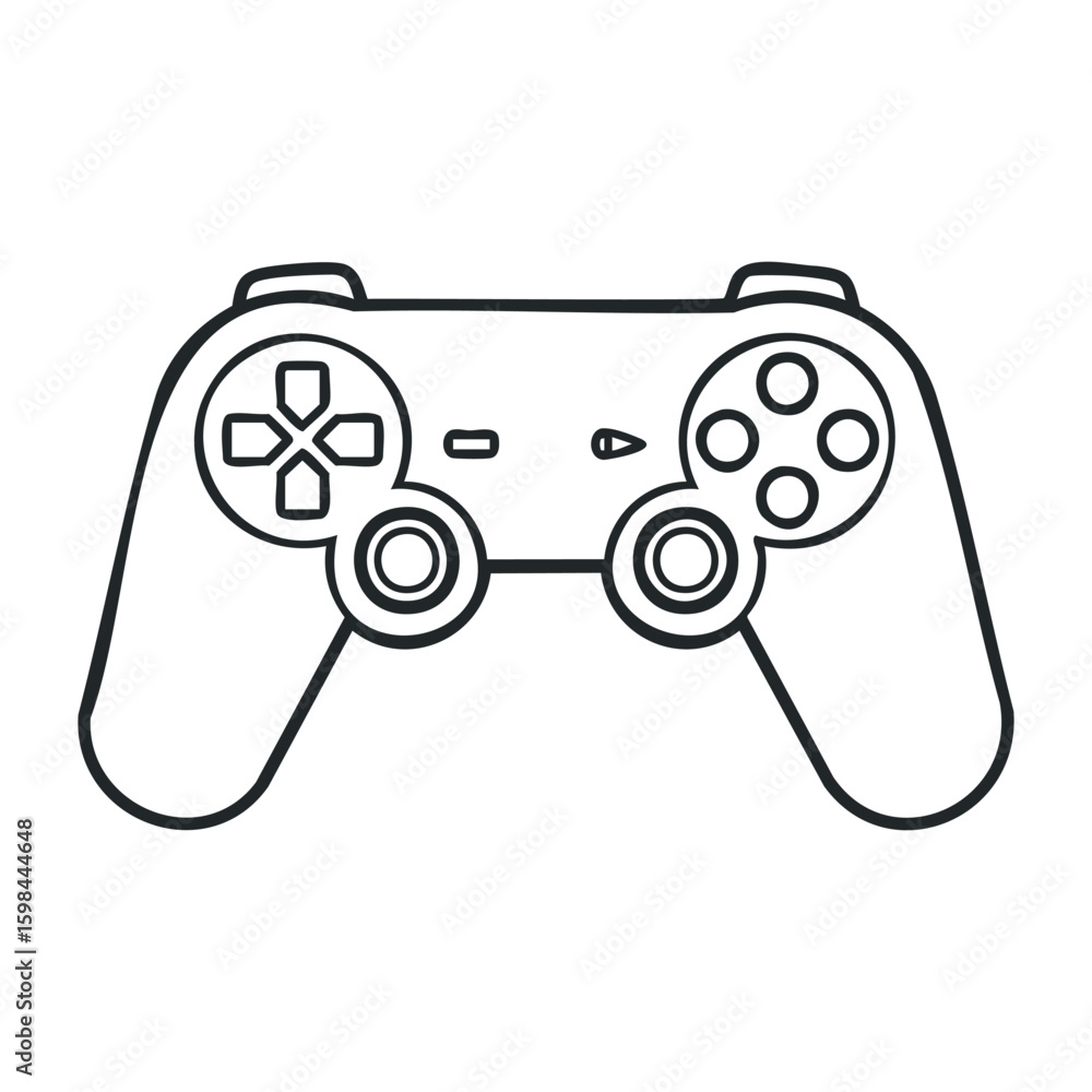 Poster simple black outline of a gaming controller with buttons and joysticks. vector illustration