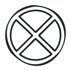 Minimalistic black and white pizza slice icon with circular design elements. Vector illustration