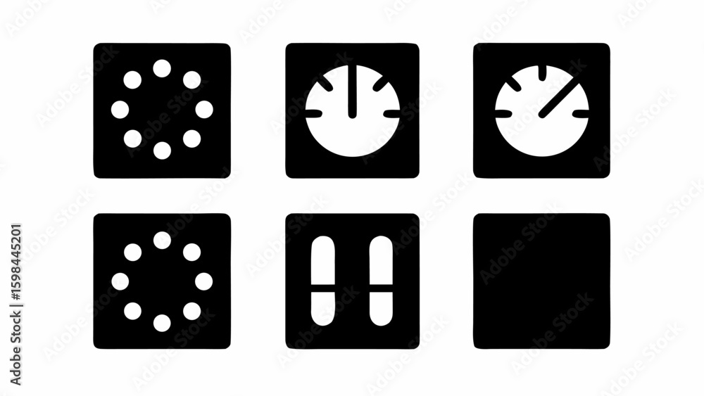 Poster black and white icons of timer and loading symbols