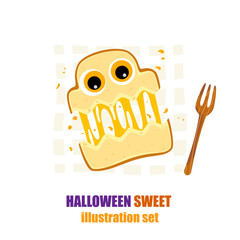 Hilarious Halloween Toasts With Monster Faces and Sharp Teeth. Cute cartoon toasts are perfect for spooky food decorations, party invitations, seasonal menus, and Halloween content for kids.