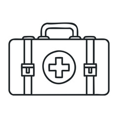 Obraz premium First aid kit line drawing with medical symbol and handle outline. Vector illustration