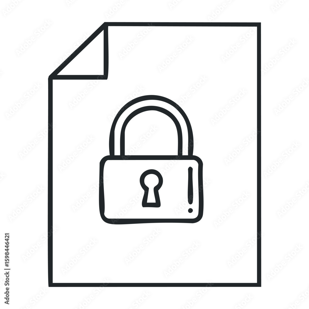 Poster document with lock padlock symbolizing secure information protection on white background. vector ill