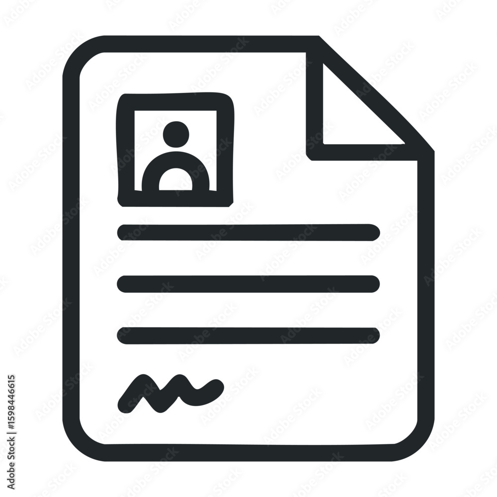 Poster document icon with profile picture and text lines in monochrome style. vector illustration