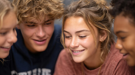 Teenagers enjoying spin the bottle game in a close circle gathering