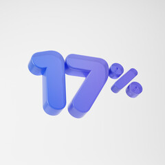 Transparent purple seventeen percent or 17 % isolated over white background. 3D rendering.
