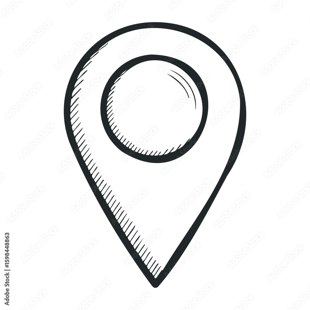 Poster hand-drawn map marker symbol with simple sketch design in black and white. vector illustration