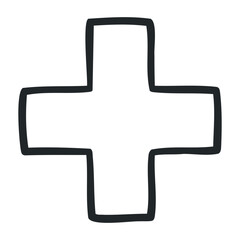 Obraz premium Bold hand-drawn black outline cross symbol with thick lines. Vector illustration