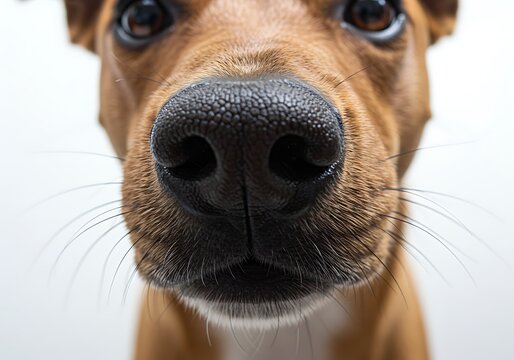Close-up dog nose sniffing the camera