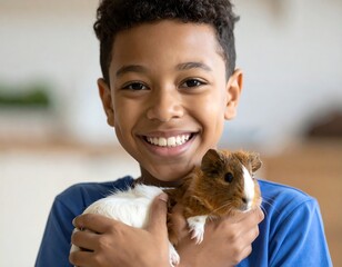 Boy holding guinea pig