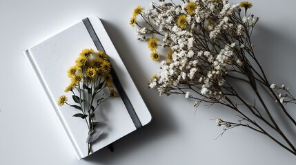 a pile of books with a flower