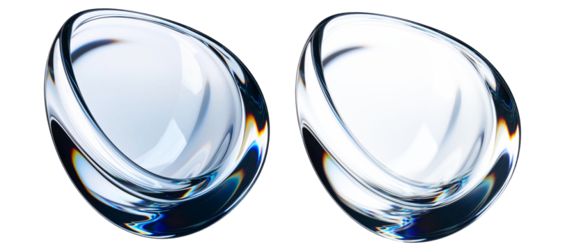 Holographic round 3D elements – duo comparison with transparent version. Modern abstract forms with subtle curves and spectral coloring, designed for creative digital visuals. - Powered by Adobe